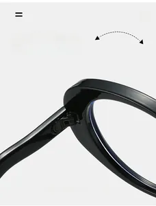 Close-up of the durable texture hinge and glossy black frame on these oval glasses