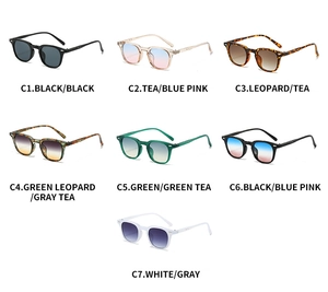 Grid view of seven square sunglasses in various frames and colors from C1 to C7