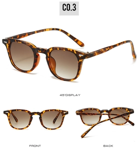 Detailed views of tortoise frame sunglasses with dark brown gradient lenses and metal rivets