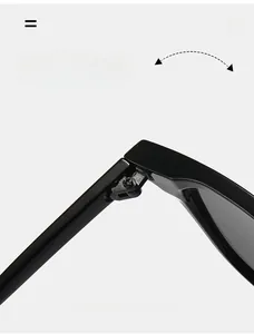 Close-up of durable metal texture hinge on black square sunglasses for daily wear