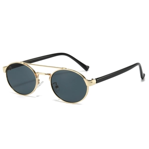 Retro Double Bridge Oval Sunglasses UV400 Metal Frame PC Lens Steampunk Hip Hop Trendy Eyewear For Men Women