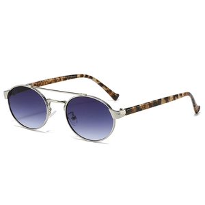 Retro round double-bridge sunglasses with silver metal frame and purple gradient lenses