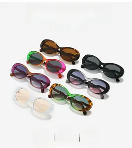Collection of retro oval sunglasses with wavy temples in various trendy Y2K colors