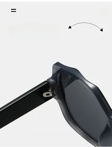 Detailed macro view of durable metal hinges on square sunglasses with blue frames