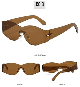 Frameless rimless sunglasses with wave-cut lenses and jelly color rivets detailed views