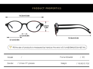 Detailed size specifications and weight of oval anti-blue light glasses frames in black