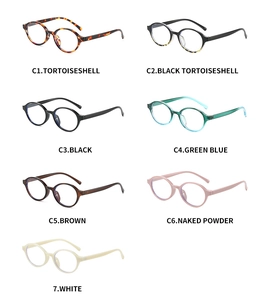 Collection of retro oval eyewear frames in seven classic colors including tortoiseshell and black