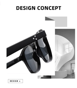 Macro view of square sunglasses hinge featuring three silver rivets on black frame