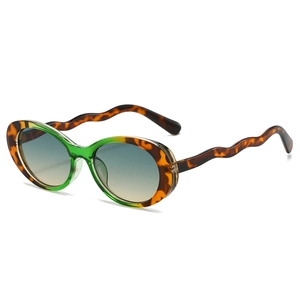 Oval Sunglasses PC Frame Wavy Temple S-Shape Arms UV400 Protection Vintage Trendy Fashion Eyewear For Outdoor