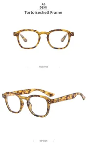 Close-up of retro square demi frames featuring metallic triple-dot rivet accents