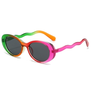 Oval vintage sunglasses with gradient frame and unique wavy temples for women