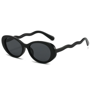 Vintage oval sunglasses with unique wavy temples in polished black finish for women