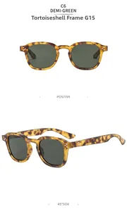 Detail view of tortoiseshell square sunglasses with G15 lenses and metal rivet accents