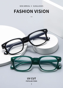 Detail view of square blue light blocking glasses with vintage rivets and UV protection