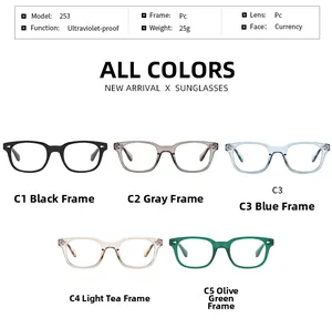 Detailed grid of five color options for square anti-blue light glasses frames