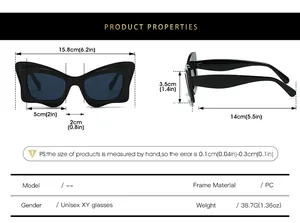 Tableau des tailles avec dimensions détaillées pour lunettes de soleil papillon en PC