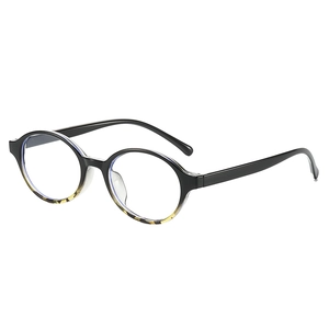 Retro oval eyeglasses frame with black and tortoiseshell finish and anti-blue light lens