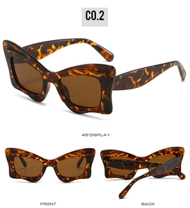 Vues détaillées de lunettes soleil papillon oversize avec monture écaille foncée et verres bruns