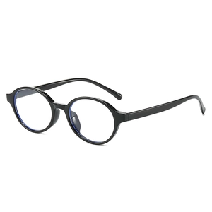 Classic oval black eyeglasses with anti-blue light lenses and polished retro frame style