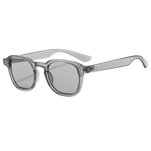 Retro square sunglasses in transparent grey finish with silver stud details and dark lenses