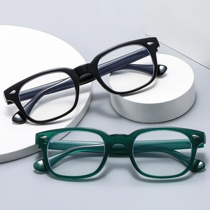 Square Anti-Blue Light Glasses PC Frame Retro Blue Light Blocking Eyeglasses Fashion Unisex Plain Lens Rivet Decor