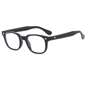 Classic black square full-rim glasses with silver diamond studs and clear lenses