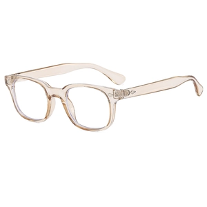 Square champagne transparent blue light blocking glasses shown from a 45-degree angle