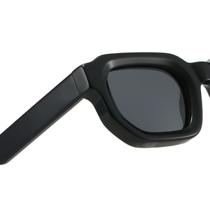 Classic thick black rectangular sunglasses with dark grey lenses and sturdy hinges