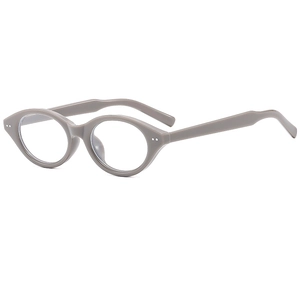 Retro grey cat-eye oval frame glasses with double dot accents and polished finish