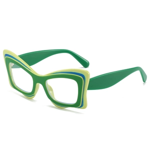 Irregular blue light blocking cat eye glasses with green wavy frames for street style