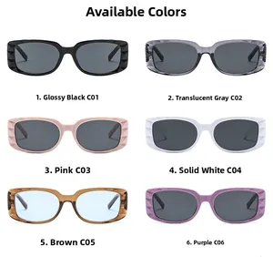 Detailed grid view of stylish square sunglasses with lattice texture in six assorted colors