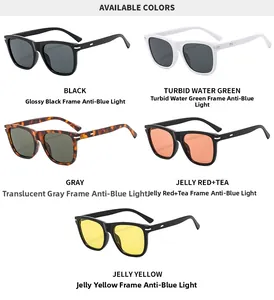 Multiple colors of retro square anti-blue light glasses including black and jelly yellow
