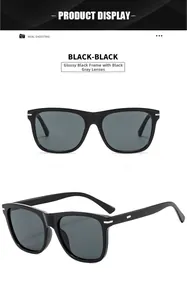 Detail view showing front and side of black square sunglasses with metallic rivets