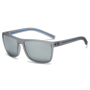 Polarized sports sunglasses with grey textured frames and silver mirrored lenses