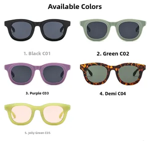 Detailed grid view showing five stylish color options for oval thick frame sunglasses