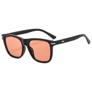Fashionable square black frame sunglasses with vintage orange lenses and metal accents