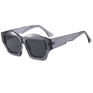 Modern grey translucent hexagonal thick frame sunglasses with dark grey lenses for street style