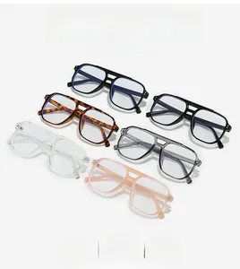 Diagonal arrangement of retro square double bridge eyewear frames in multiple colors