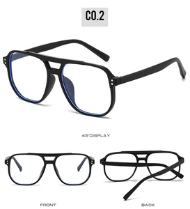 Multi-angle view of retro square double-bridge eyeglasses frames in matte black finish