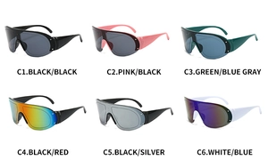 Six different color options of colorful UV400 wrap-around sports sunglasses for cycling
