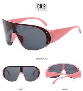 Three-way view of pink frame sports sunglasses with UV protection for outdoor cycling