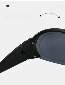 Detail view of the durable metal hinge and sleek black frame of outdoor cycling sunglasses