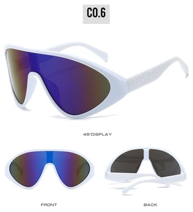 Futuristic white frame sports sunglasses with purple gradient lenses and fashion relief