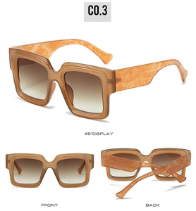 Three perspectives of oversized square sunglasses featuring tortoiseshell frames and gradient lenses