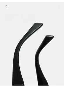 Detail of curved black glossy temple arms for enhanced comfort and secure fit