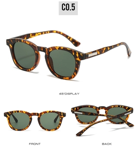 Three-angle view of vintage oval sunglasses in tortoiseshell frame with silver accents