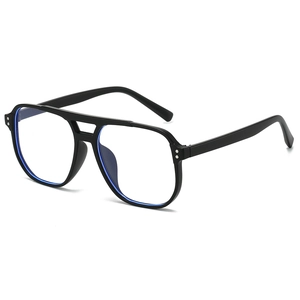Vintage matte black square double bridge glasses frames with anti-blue light clear lenses
