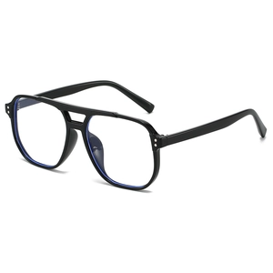 Classic black pilot style square frame glasses with double bridge and blue light lenses