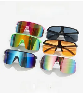 Set of six colorful cycling sunglasses with oversized anti-reflective mirrored lenses