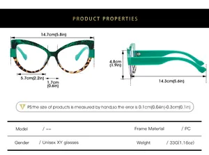 Tabella taglie per occhiali cat-eye con dettagli in marmo verde e stampa leopardata